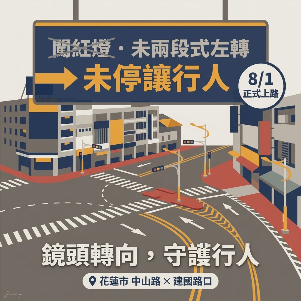 花蓮中山建國路口科技執法轉型 確保行人通行安全