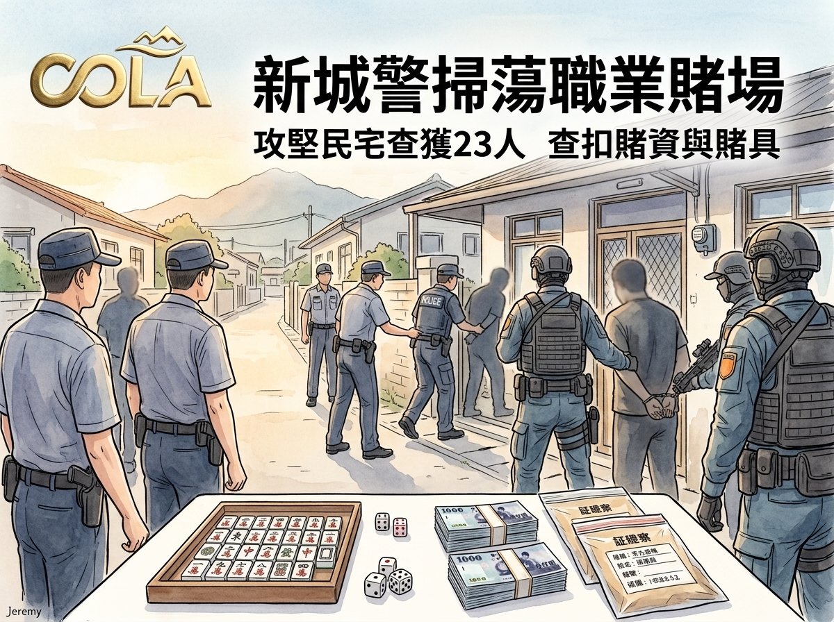 新城警強勢掃蕩職業賭場 攻堅民宅查獲23人